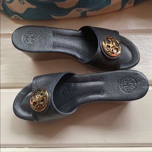 Tory Burch Navy Leather wedge sandals